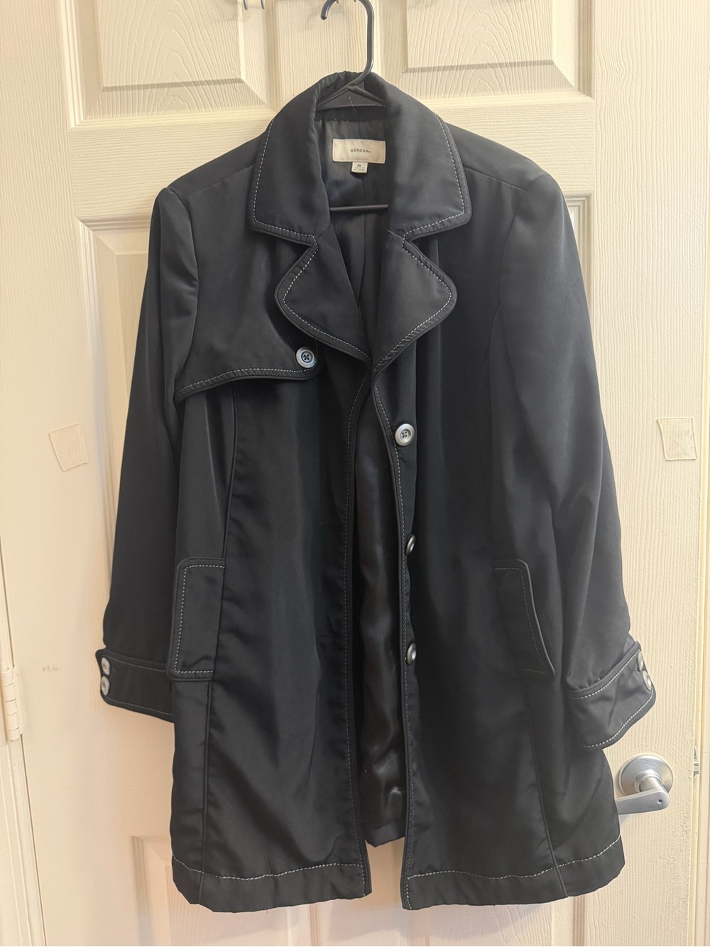 Merona Black Women's Trench Coat with Contrast Stitching